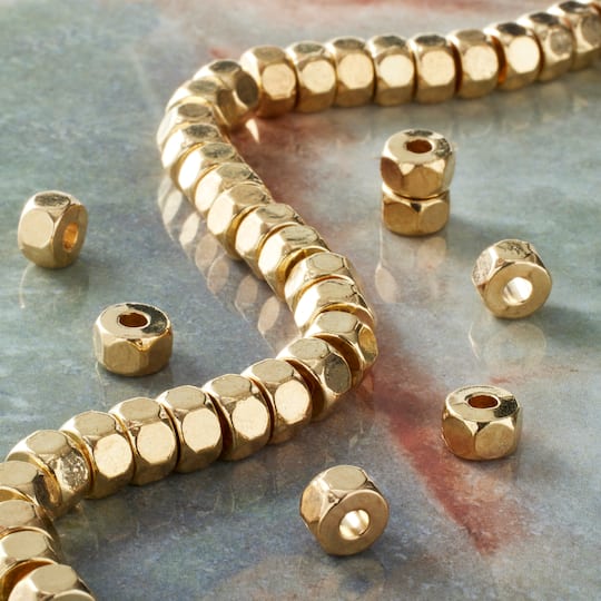 Gold Metal Faceted Cube Beads by Bead Landing™